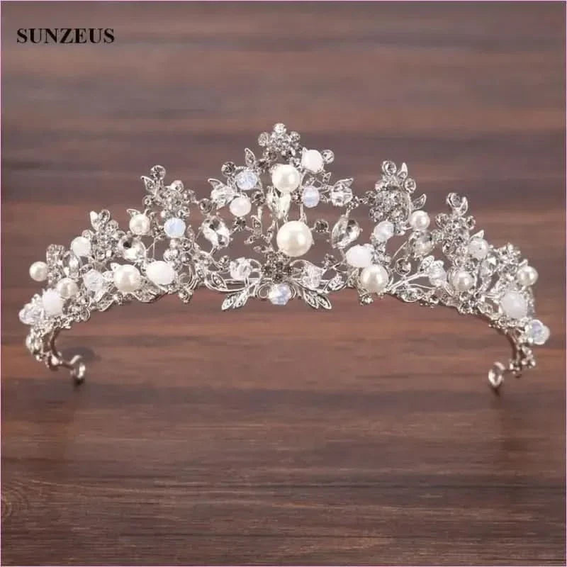 Pleasures and Sins Crystal Bridal Tiara with Pearl Headband
