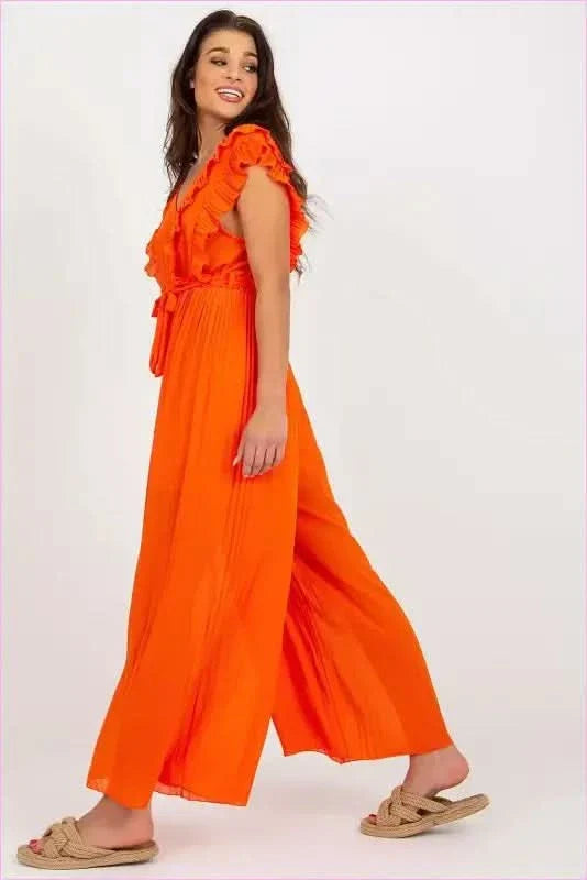 Pleated Wide Leg Jumpsuit Unique Style Fashion
