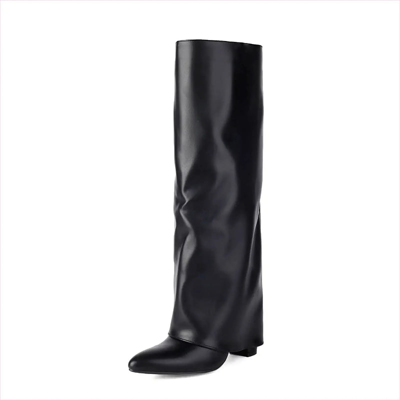 Plus Size Unisex High Heel Fold Over Boots for All Body Types