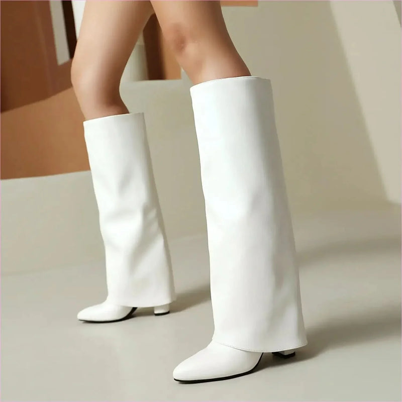 Plus Size Unisex High Heel Fold Over Boots for All Body Types