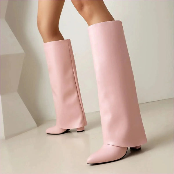 Plus Size Unisex High Heel Fold Over Boots for All Body Types