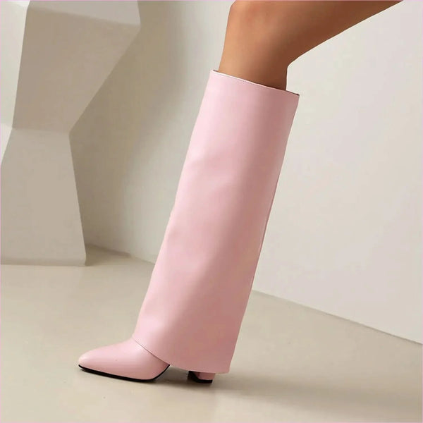 Plus Size Unisex High Heel Fold Over Boots for All Body Types
