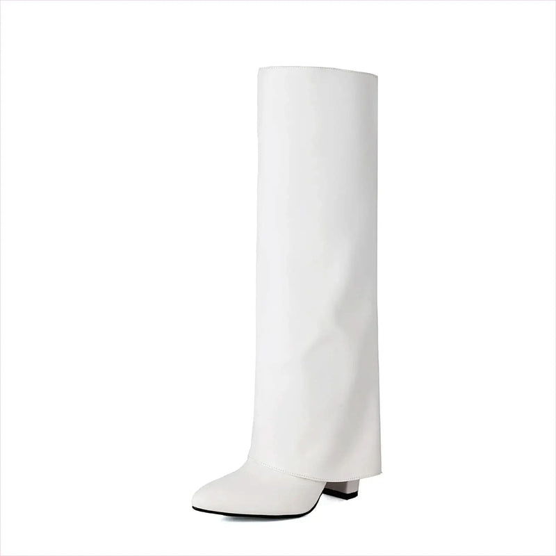 Plus Size Unisex High Heel Fold Over Boots for All Body Types