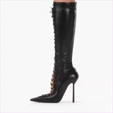 Pointed-toe Cross Lace-up Stiletto Heel Sandal Boots
