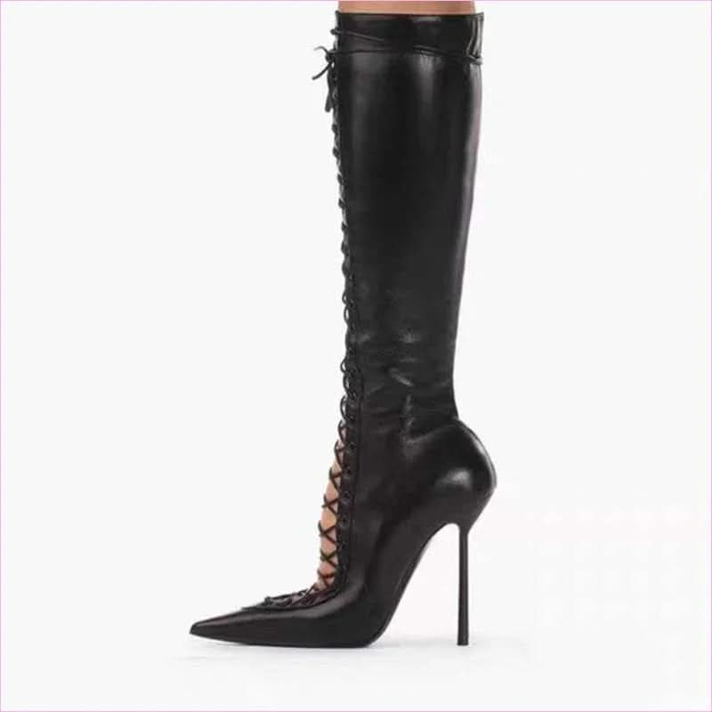 Pointed-toe Cross Lace-up Stiletto Heel Sandal Boots