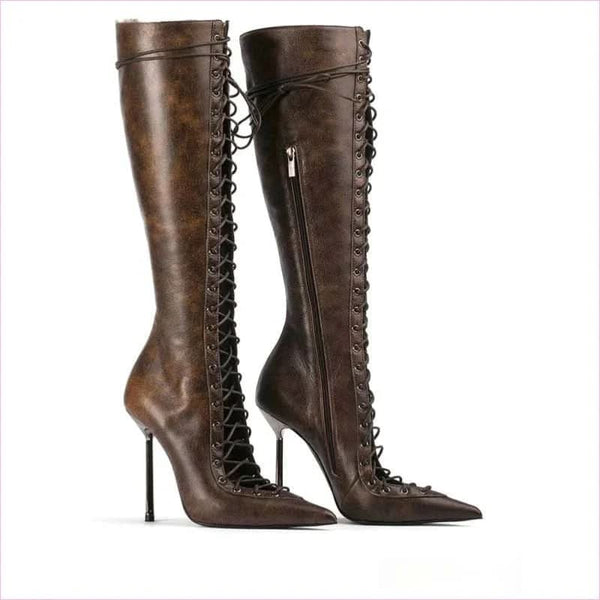 Pointed-toe Cross Lace-up Stiletto Heel Sandal Boots