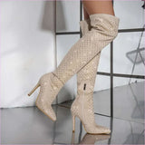 Pointed Toe Diamond Sequin Stiletto Boots for a Glam Look