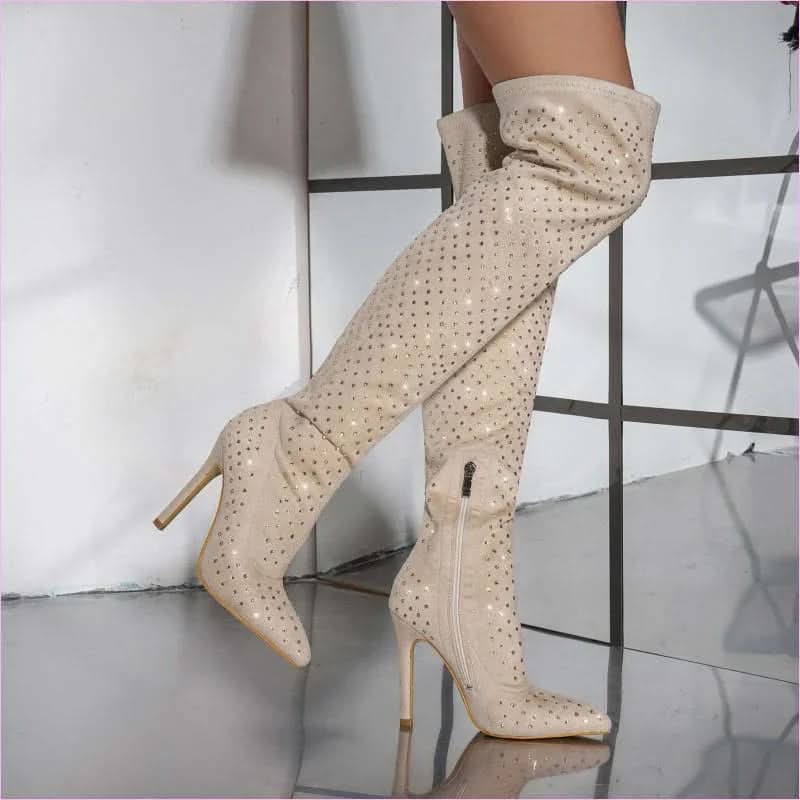 Pointed Toe Diamond Sequin Stiletto Boots for a Glam Look
