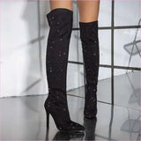 Pointed Toe Diamond Sequin Stiletto Boots for a Glam Look