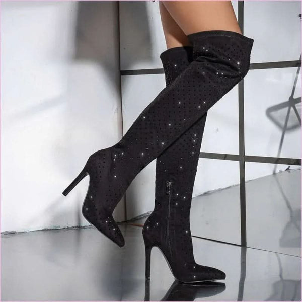 Pointed Toe Diamond Sequin Stiletto Boots for a Glam Look