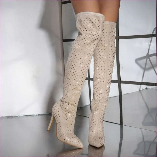 Pointed Toe Diamond Sequin Stiletto Boots for a Glam Look