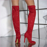 Pointed Toe Diamond Sequin Stiletto Boots for a Glam Look