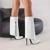 Pointed Toe Knee-high Fold OverBoots with Zipper