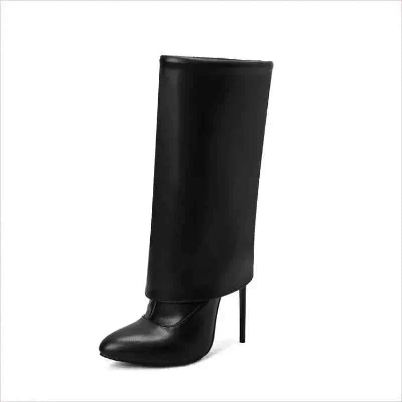 Pointed Toe Knee-high Fold OverBoots with Zipper