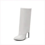 Pointed Toe Knee-high Fold OverBoots with Zipper