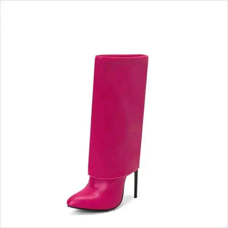 Pointed Toe Knee-high Fold OverBoots with Zipper