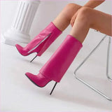 Pointed Toe Knee-high Fold OverBoots with Zipper