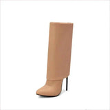 Pointed Toe Knee-high Fold OverBoots with Zipper
