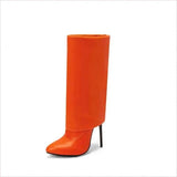 Pointed Toe Knee-high Fold OverBoots with Zipper