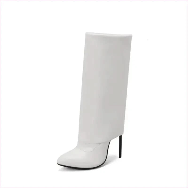 Pointed Toe Knee-high Fold OverBoots with Zipper