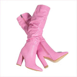 Pointed Toe Knee Length Boots with Zip Design and Sky-high Heels