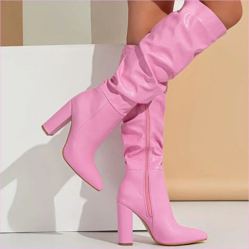 Pointed Toe Knee Length Boots with Zip Design and Sky-high Heels