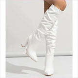 Pointed Toe Knee Length Boots with Zip Design and Sky-high Heels