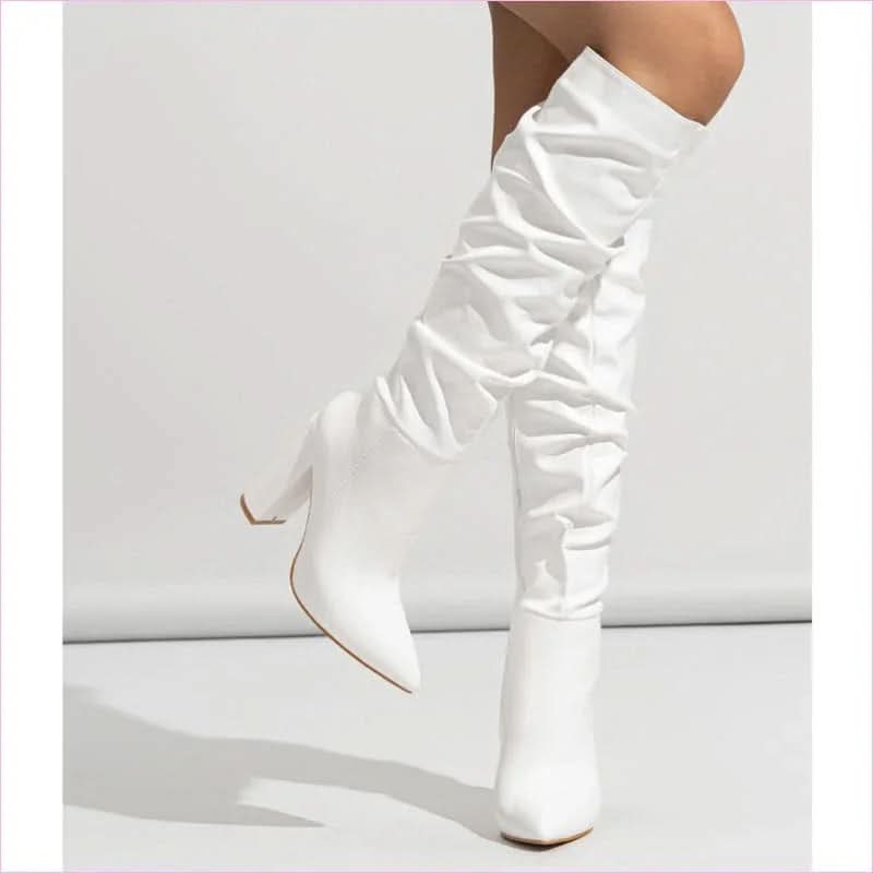 Pointed Toe Knee Length Boots with Zip Design and Sky-high Heels