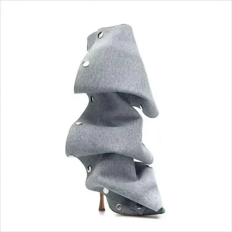 Punk Style Knee Length Pleated Rivet Western Cowboy Boots