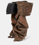 Punk Style Knee Length Pleated Rivet Western Cowboy Boots