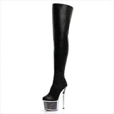Purple Patent Leather High Heel Thigh Boots with Glitter Filled Platform