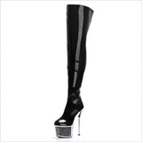 Purple Patent Leather High Heel Thigh Boots with Glitter Filled Platform