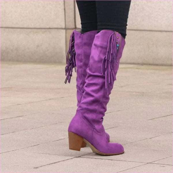 Purple Zip Overknee Boots for a Regal Purple Hue Look