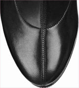 Real Leather Thigh Length Platform Boots in Black