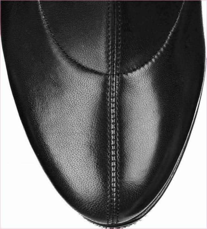 Real Leather Thigh Length Platform Boots in Black
