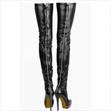 Real Leather Thigh Length Platform Boots in Black