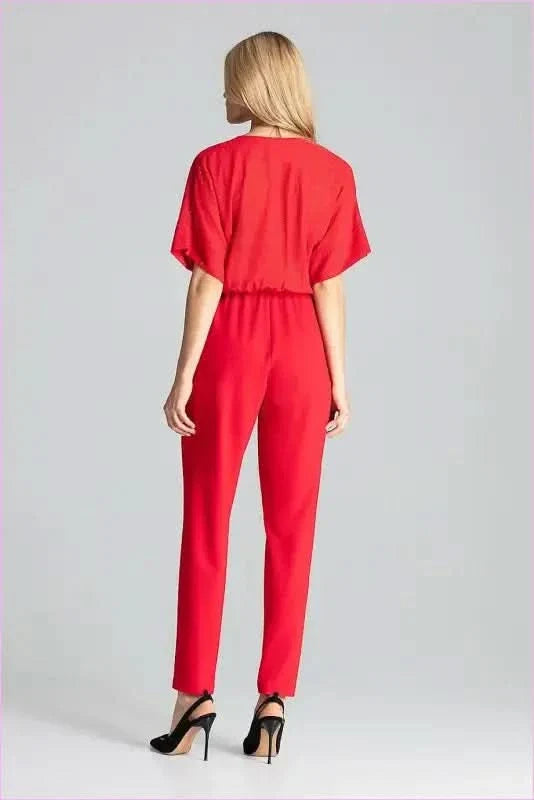 Red Brocade Jumpsuit Unique Style Fashion