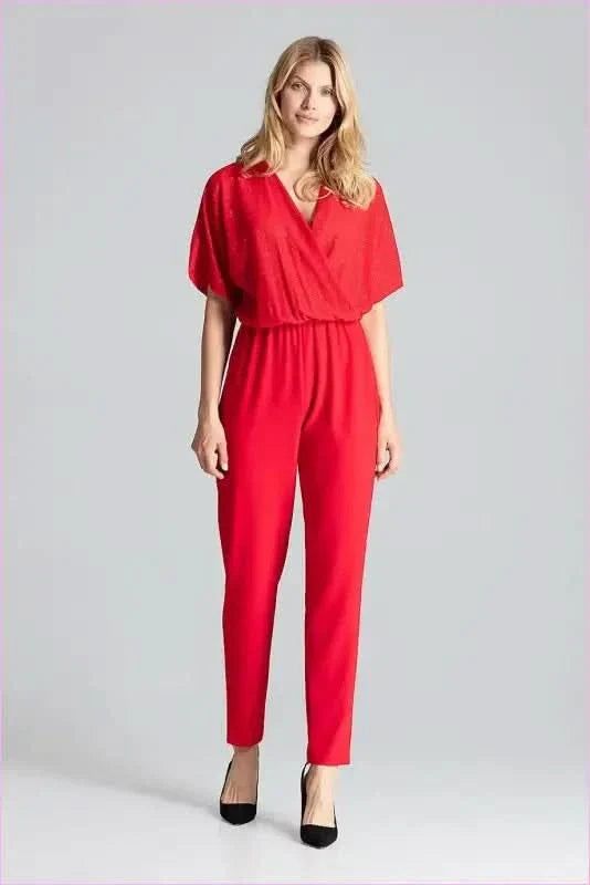 Red Brocade Jumpsuit Unique Style Fashion