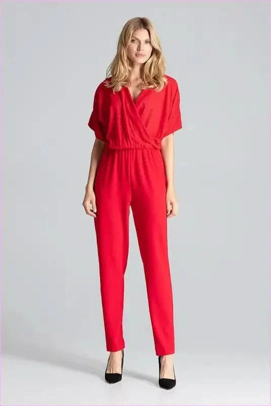 Red Brocade Jumpsuit Unique Style Fashion