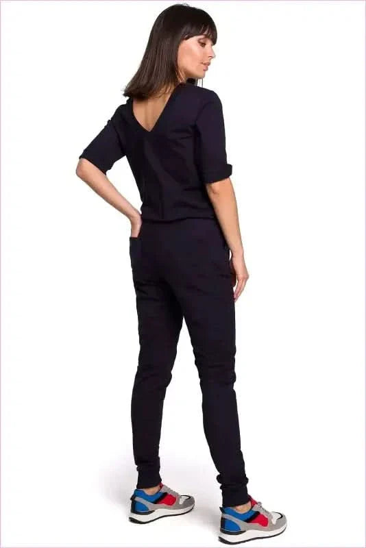 Relaxed Sweatshirt Knit Jumpsuit Unique Style