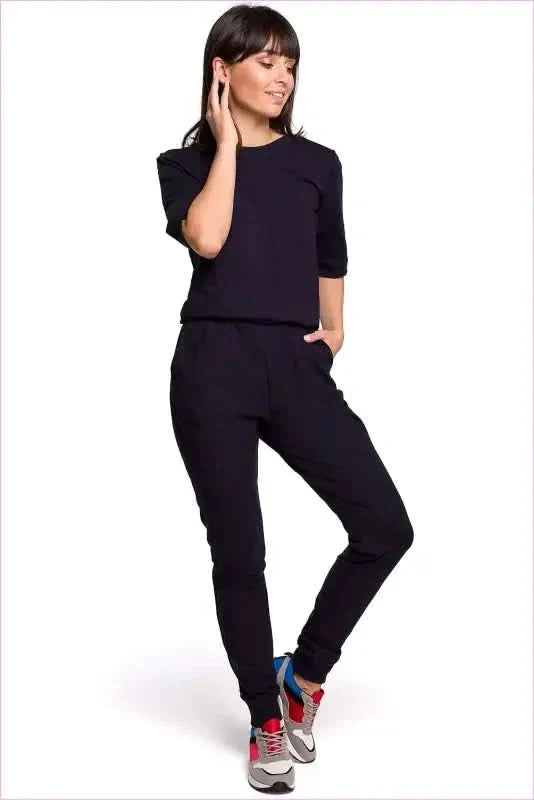 Relaxed Sweatshirt Knit Jumpsuit Unique Style