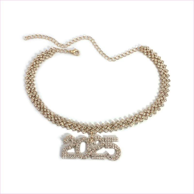 Rhinestone 2025 New Year Hip Hop Fashion Necklace