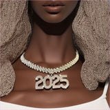 Rhinestone 2025 New Year Hip Hop Fashion Necklace