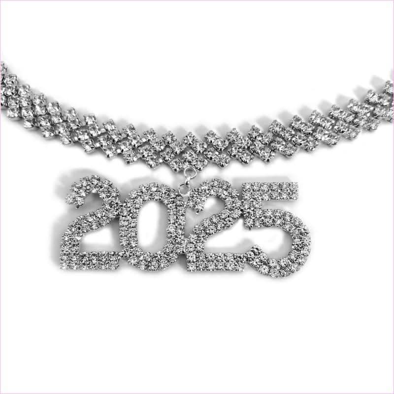 Rhinestone 2025 New Year Hip Hop Fashion Necklace