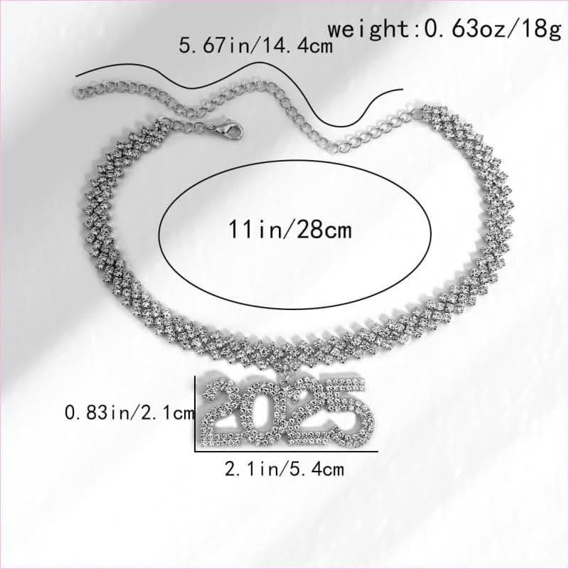 Rhinestone 2025 New Year Hip Hop Fashion Necklace