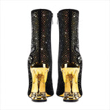 Rhinestone Skull Ladies Boots with Tiger Tooth Profiled Heel