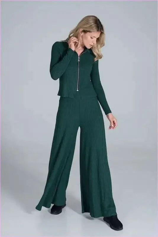 Ribbed Knit Bell Bottoms Unique Style Fashion Trousers