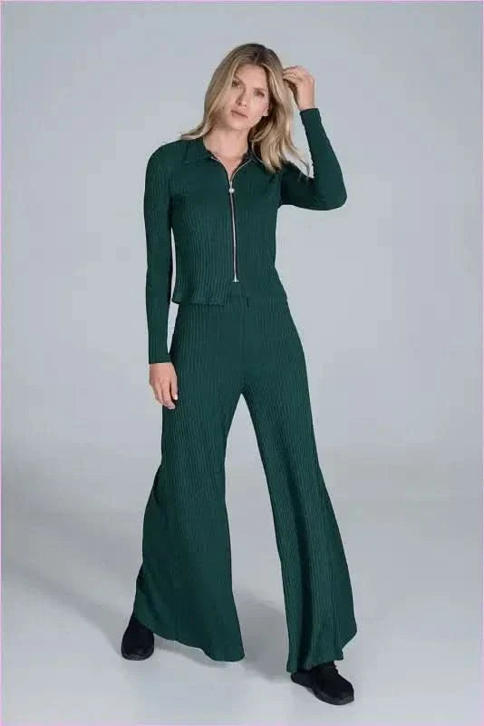 Ribbed Knit Bell Bottoms Unique Style Fashion Trousers