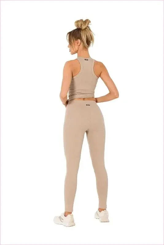Ribbed Knit Fashion Leggings with Logo