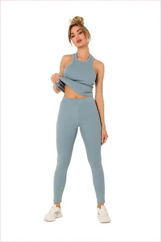 Ribbed Knit Fashion Leggings with Logo
